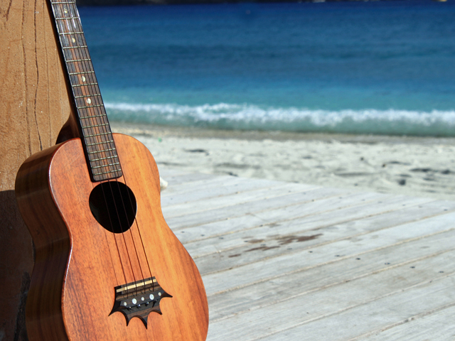 ビーチにウクレレ